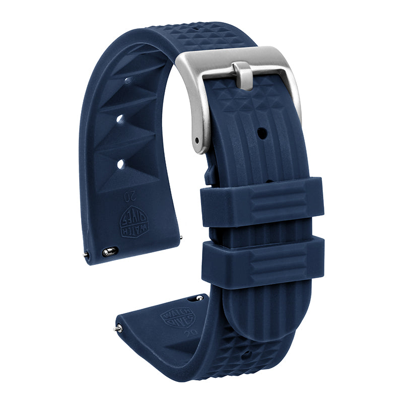 Dark blue rubber watch strap with stainless steel buckle