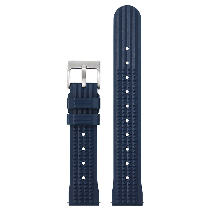Dark blue rubber watch strap with stainless steel buckle