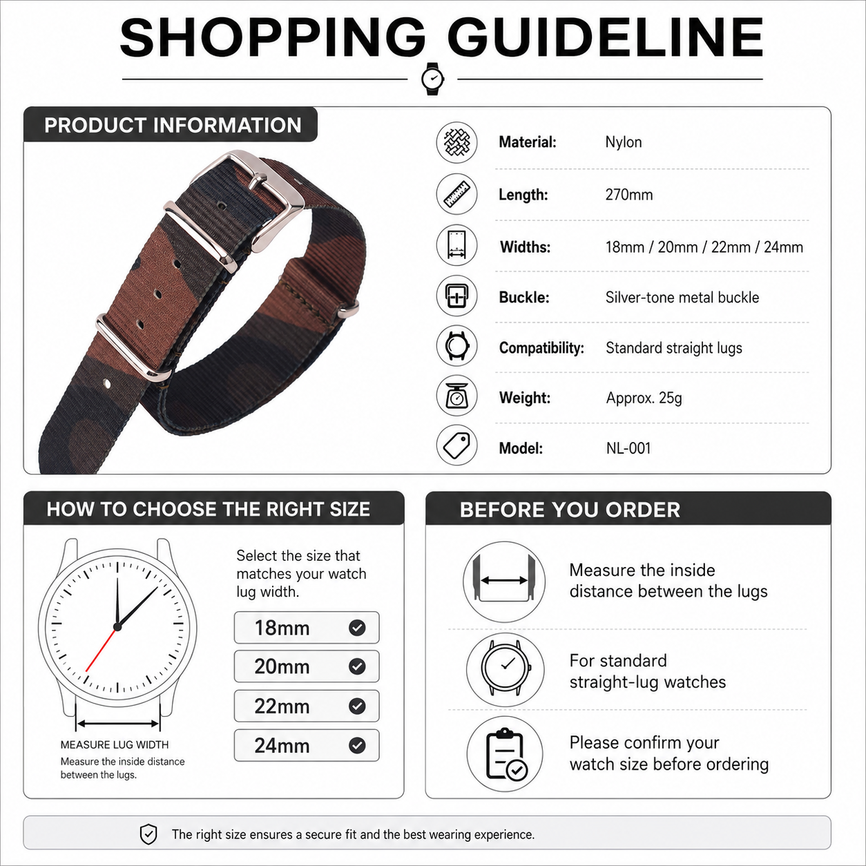 IBENIFIT One-Piece Nylon Watch Strap N012