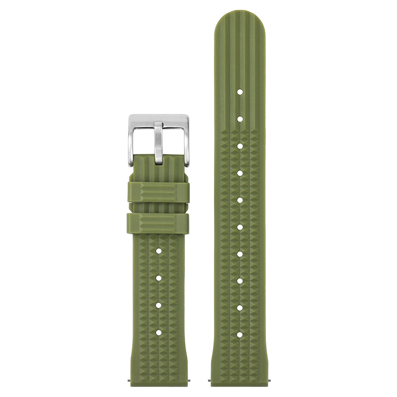Watchdives green rubber watch strap with stainless steel buckle