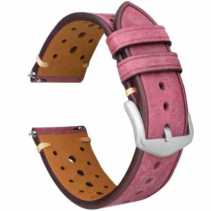 Purple perforated genuine leather watch strap with silver-tone buckle