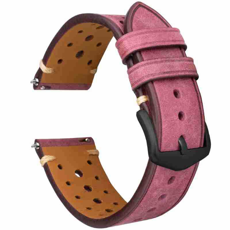 Purple perforated leather watch strap with black buckle