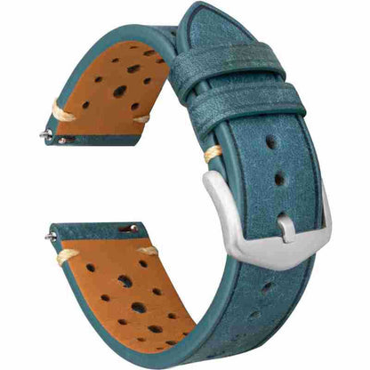 Aqua blue leather watch strap with silver-tone buckle