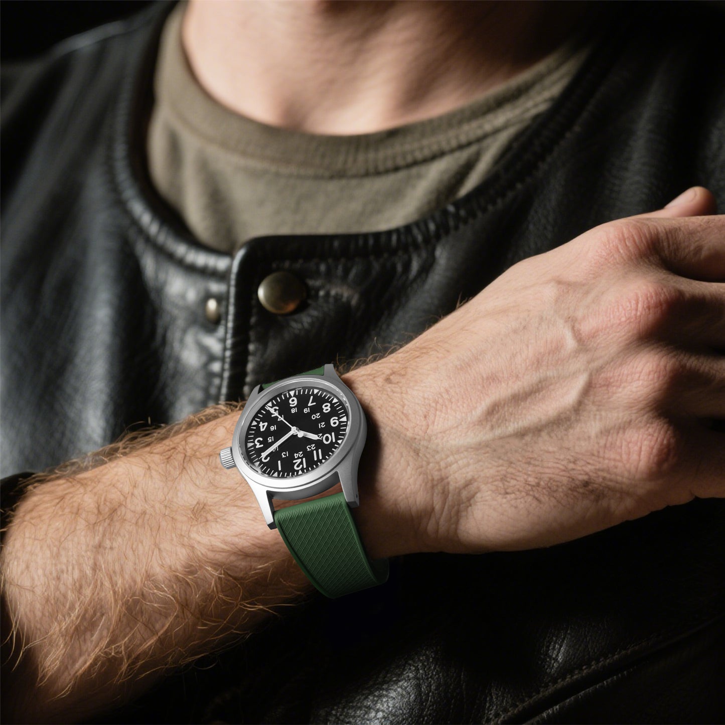 Ibenifit_Olive_Green_FKM_Fluoro_Rubber_Watch_Strap_Waterproof_4-iBenifit Strap Store