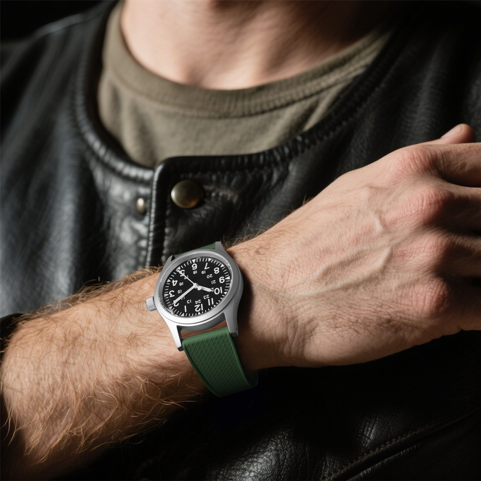 Ibenifit_Olive_Green_FKM_Fluoro_Rubber_Watch_Strap_Waterproof_4-iBenifit Strap Store