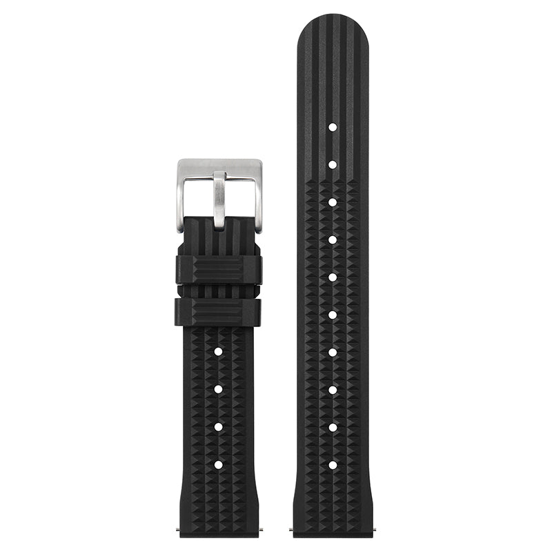 Watchdives black rubber watch strap with stainless steel buckle
