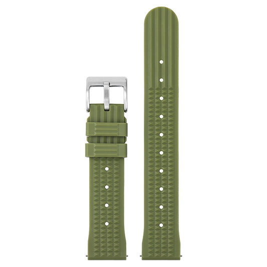 Watchdives green rubber watch strap with stainless steel buckle