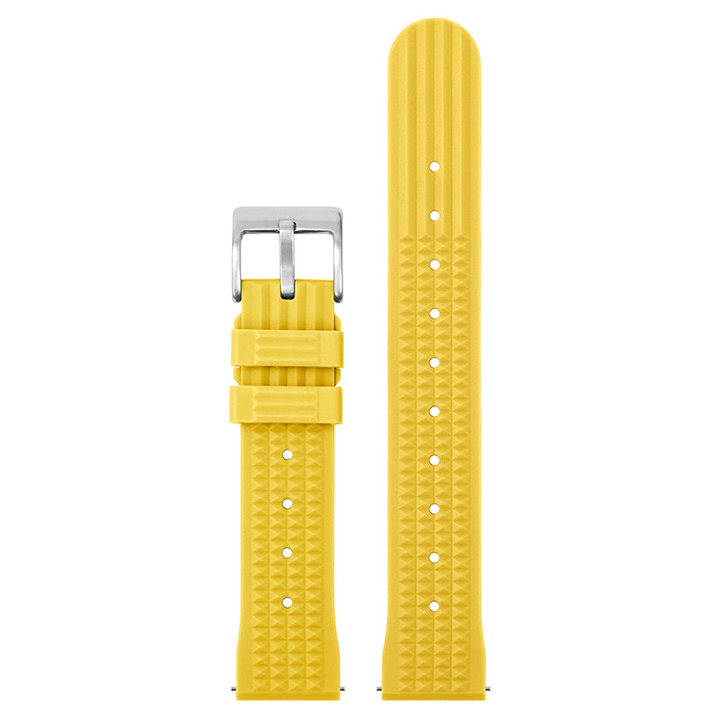 Watchdives yellow rubber watch strap with stainless steel buckle