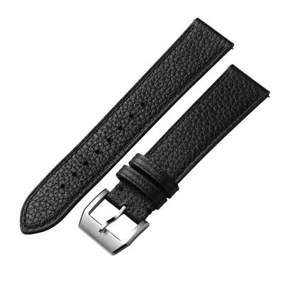 IBENIFIT black pebbled leather watch strap with silver-tone buckle