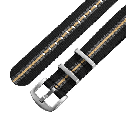IBENIFIT black striped nylon NATO watch strap with silver-tone buckle